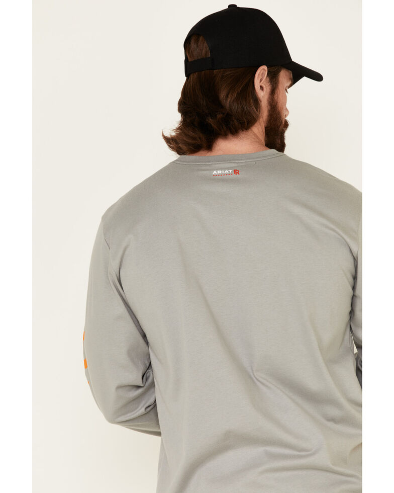 Ariat Men's Grey FR Logo Crew Neck Long Sleeve Shirt, Grey, hi-res
