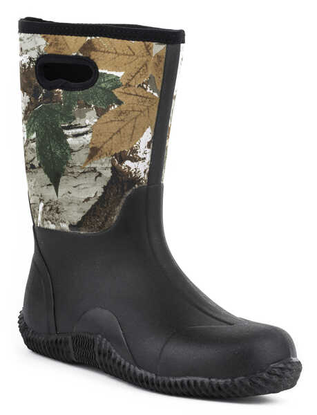 Roper Camo Barnyard Neoprene Boots - Round Toe, Black, hi-res