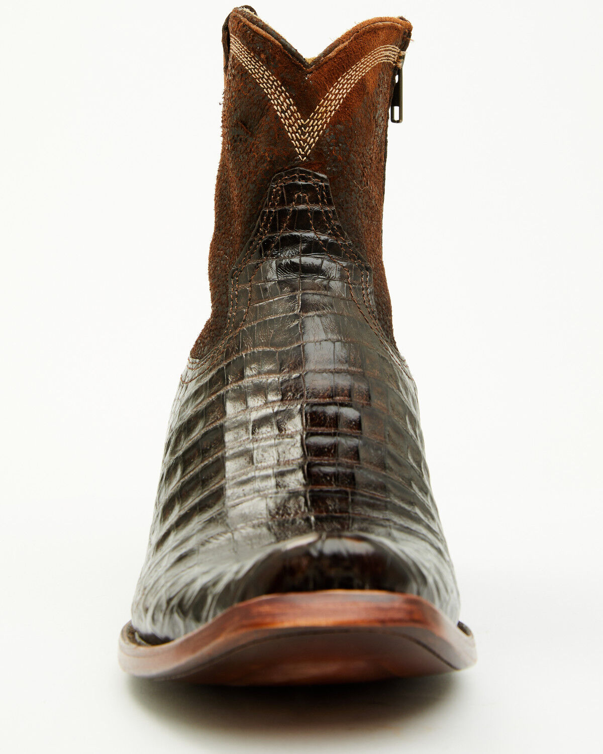 Image #4 - Corral Men's Exotic Caiman Western Booties - Square Toe, Chocolate, hi-res