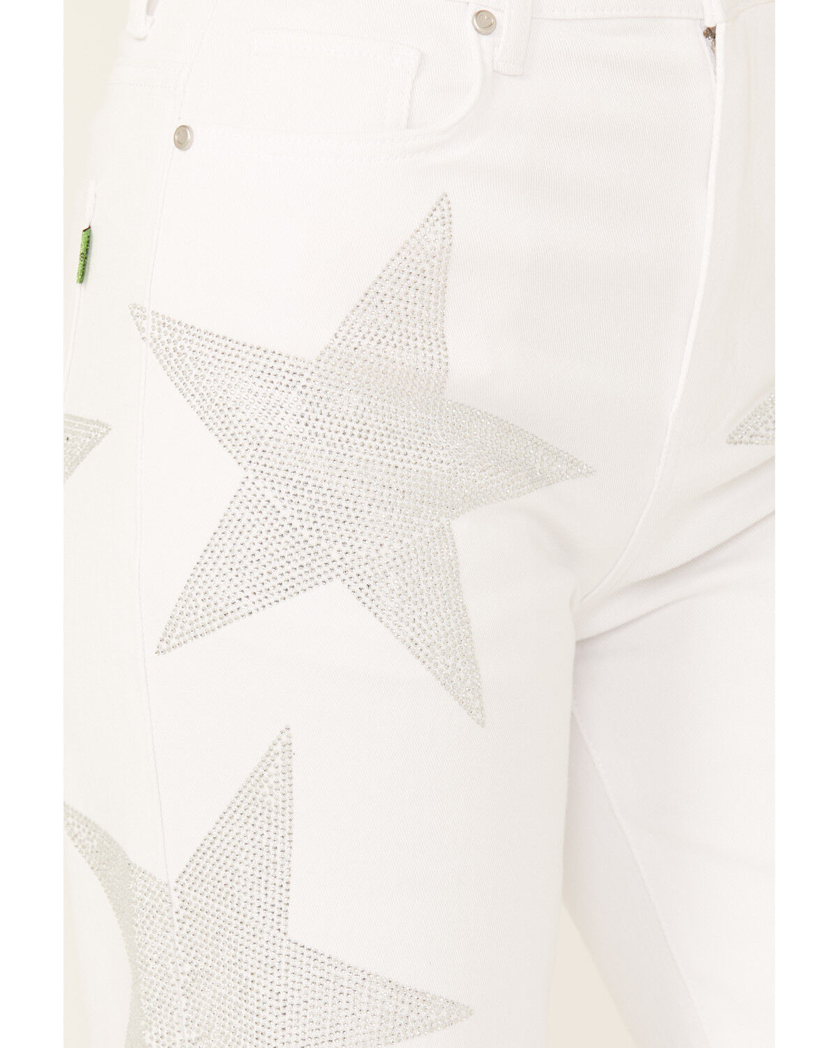 Image #2 - Vibrant Denim Women's Rhinestone Star High Rise Wide Leg Jeans, White, hi-res