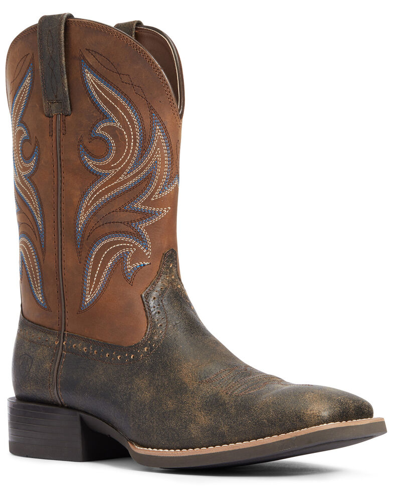 Ariat Men's Brown Sport Knockout Western Boots - Broad Square Toe, Brown, hi-res