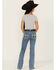 Image #1 - Miss Me Girls' Light Wash Winged Pocket Bootcut Stretch Denim Jeans, Black, hi-res