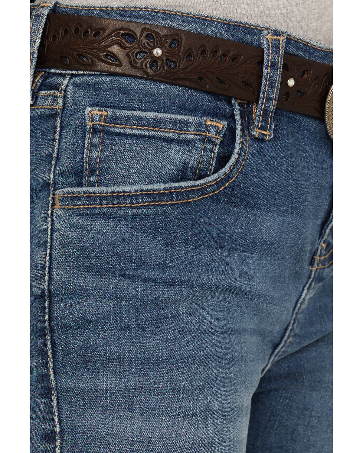 Image #2 - Shyanne Girls' Cimarron Twisted Side Seam Flare Stretch Denim Jeans, Medium Wash, hi-res