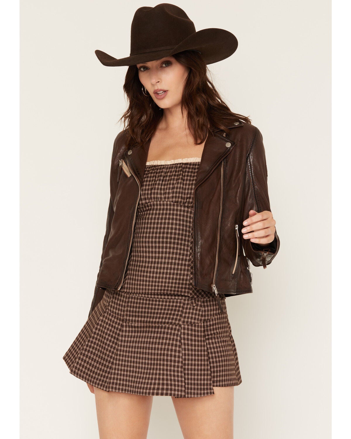 Image #1 - Mauritius Leather Women's Stella Star Leather Jacket, Brown, hi-res