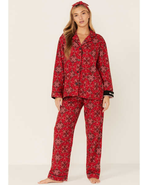 Image #1 - PJ Salvage Women's Scarf Print Pajama Set, Red, hi-res
