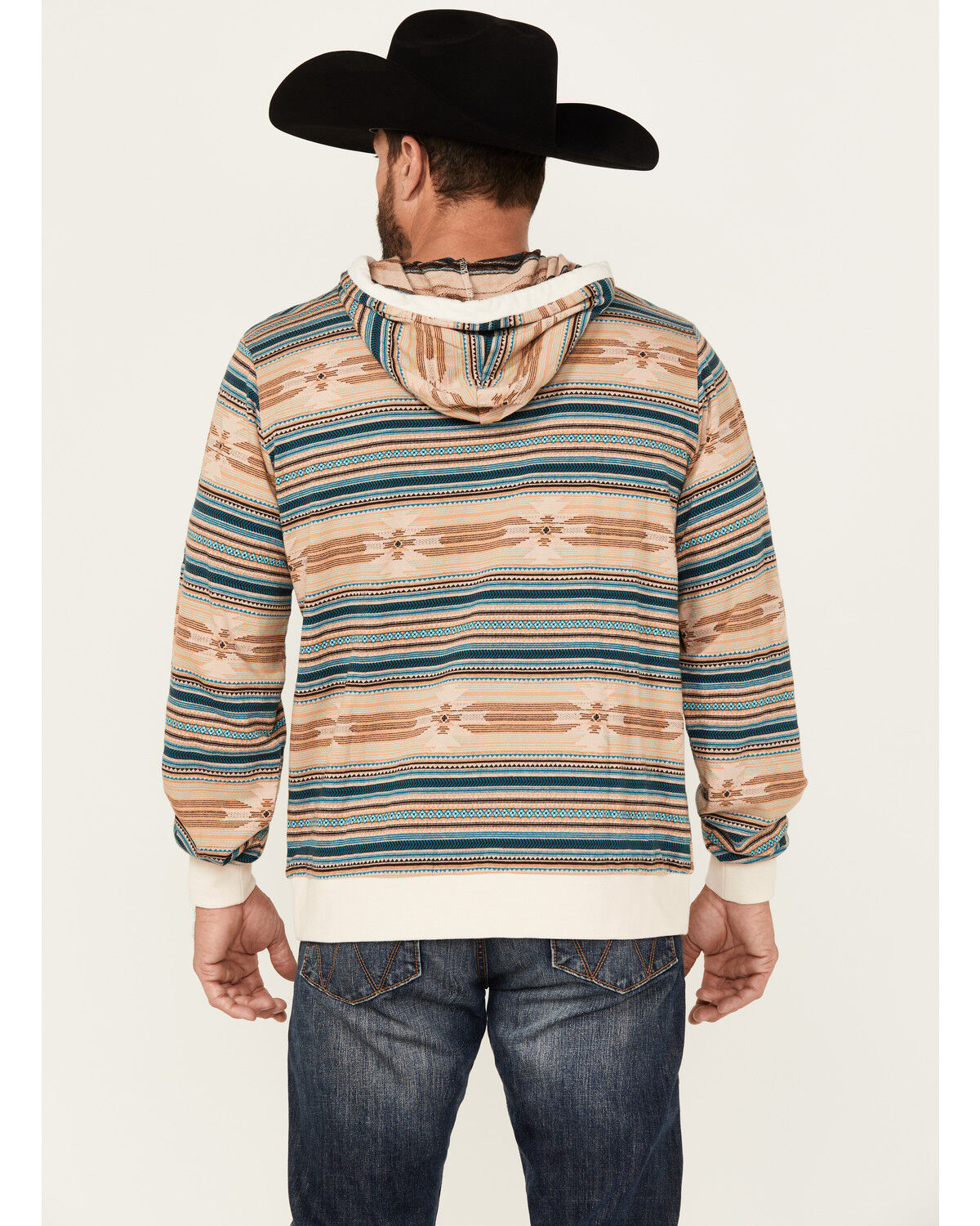 Image #4 - Rock & Roll Denim Men's Southwestern Print Hooded Sweatshirt, Tan, hi-res