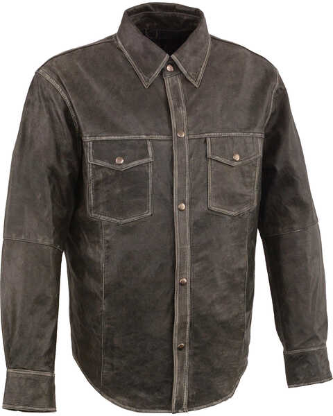 Image #2 - Milwaukee Leather Men's Lightweight Leather Long Sleeve Western Shirt , Grey, hi-res