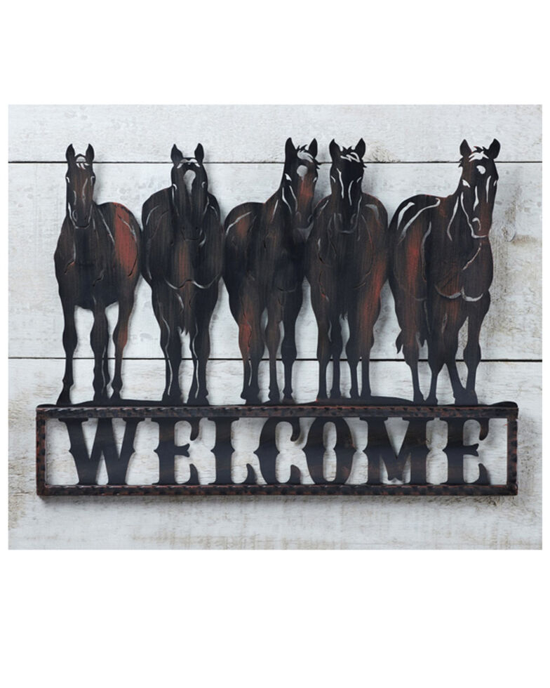 Giftcraft Rustic Metal Horse Welcome Wall Sign, Rust Copper, hi-res