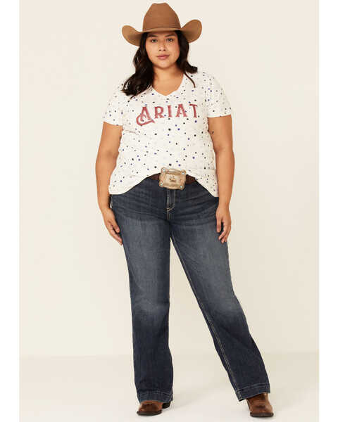 Ariat Women's R.E.A.L Bespangled Star Print Logo Short Sleeve Tee - Plus, White, hi-res