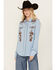 Image #1 - Stetson Women's Embroidered Long Sleeve Pearl Snap Western Blouse , Blue, hi-res