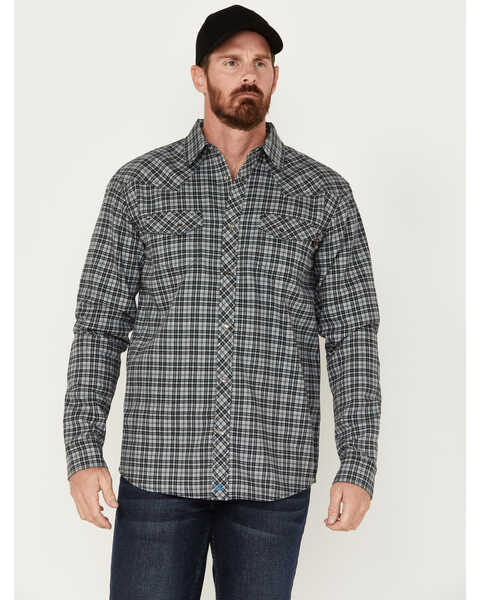 Image #1 - Cody James Men's FR Plaid Long Sleeve Snap Western Shirt , Charcoal, hi-res