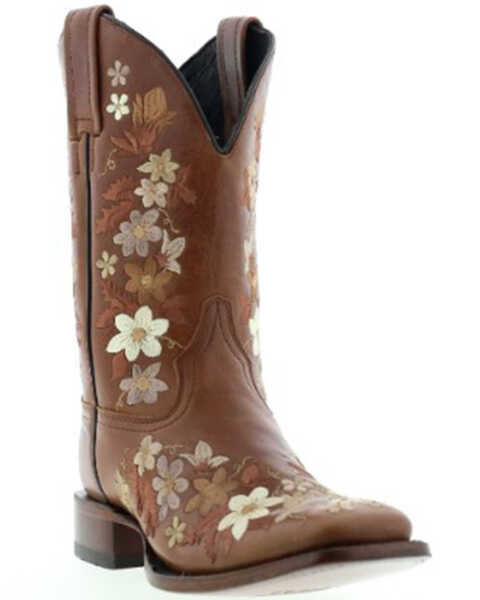 Botas Caborca For Liberty Black Women's Floral Embroidered Western Boots - Square Toe, Tan, hi-res