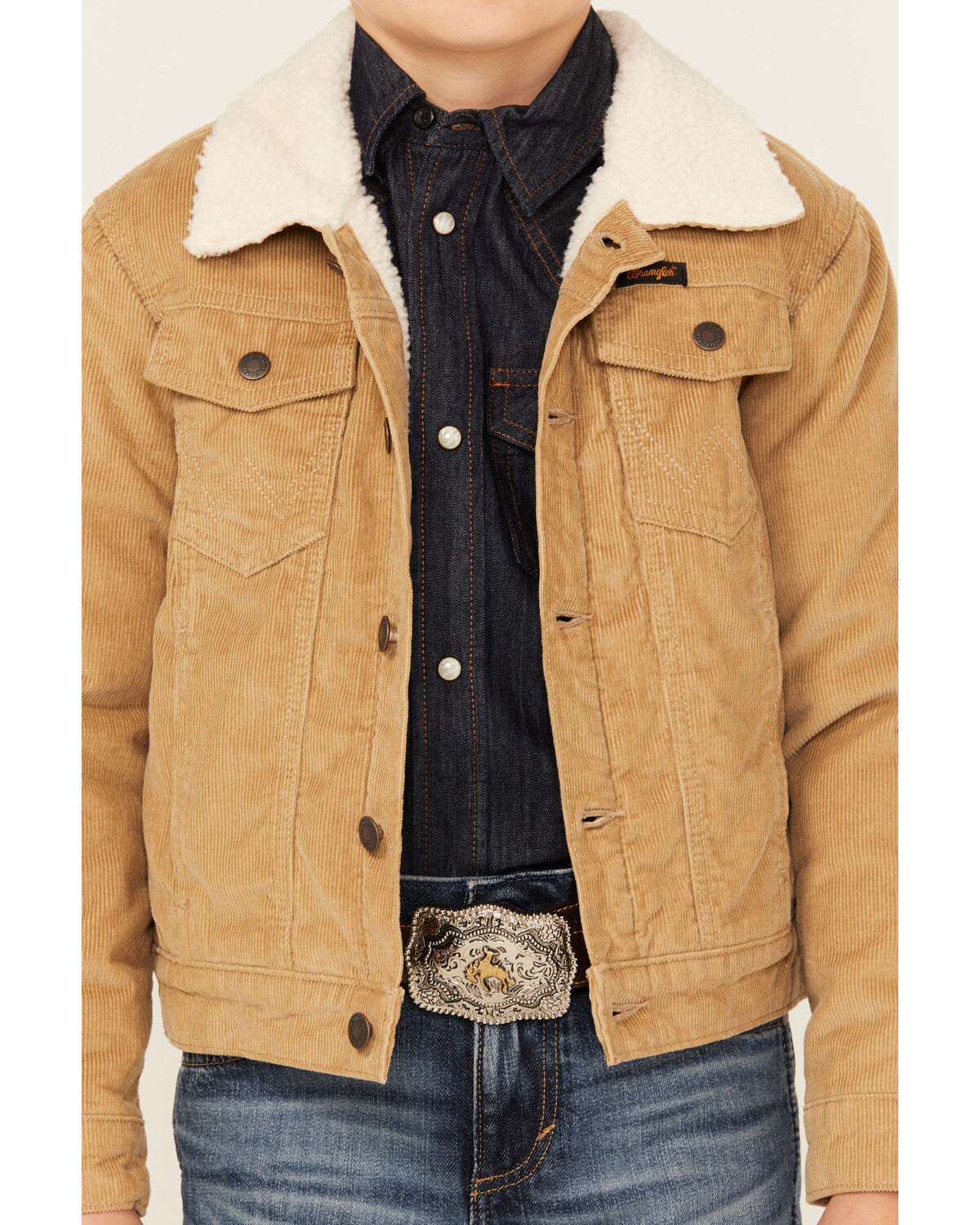 Image #3 - Wrangler Boys' Sherpa Lined Corduroy Jacket, Tan, hi-res