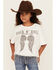 Image #1 - La La Land Girls' Rock & Roll Short Sleeve Fringe Graphic Tee, White, hi-res