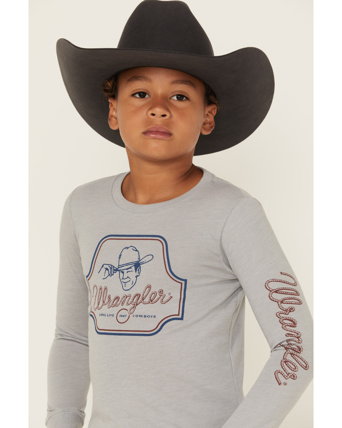 Image #2 - Wrangler Boys' Logo Long Sleeve Graphic T-Shirt, Grey, hi-res