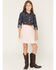 Image #1 - Sugar California Girls' Floral Embroidered Long Sleeve Button-Down Denim Tutu Dress, Multi, hi-res