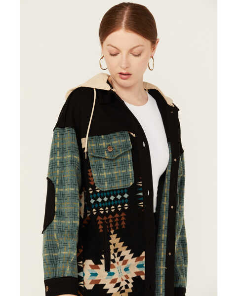 Image #2 - Miss Me Women's Southwestern Print Block Hooded Coat , Black, hi-res