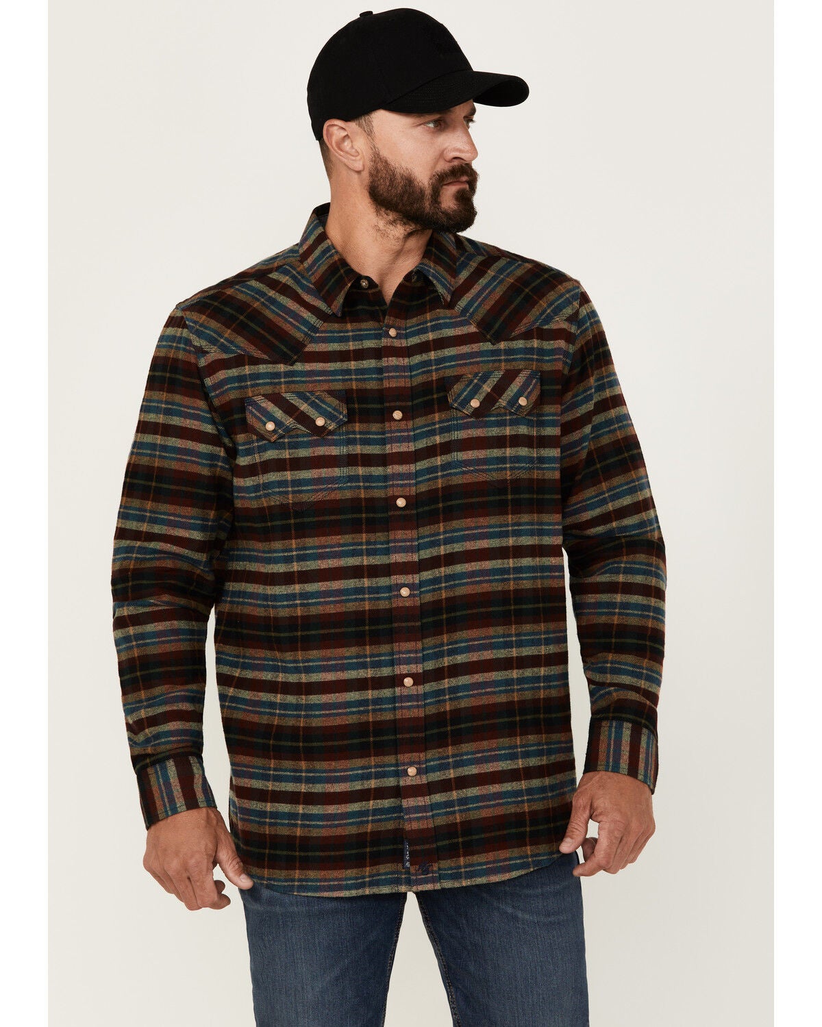 Moonshine Spirit&reg; Men's Underground Striped Print Long Sleeve Snap Western Shirt, Blue, hi-res