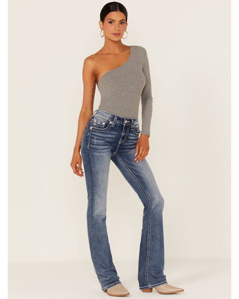 Miss Me Women's Southwestern Feather Bootcut Jeans, Blue, hi-res