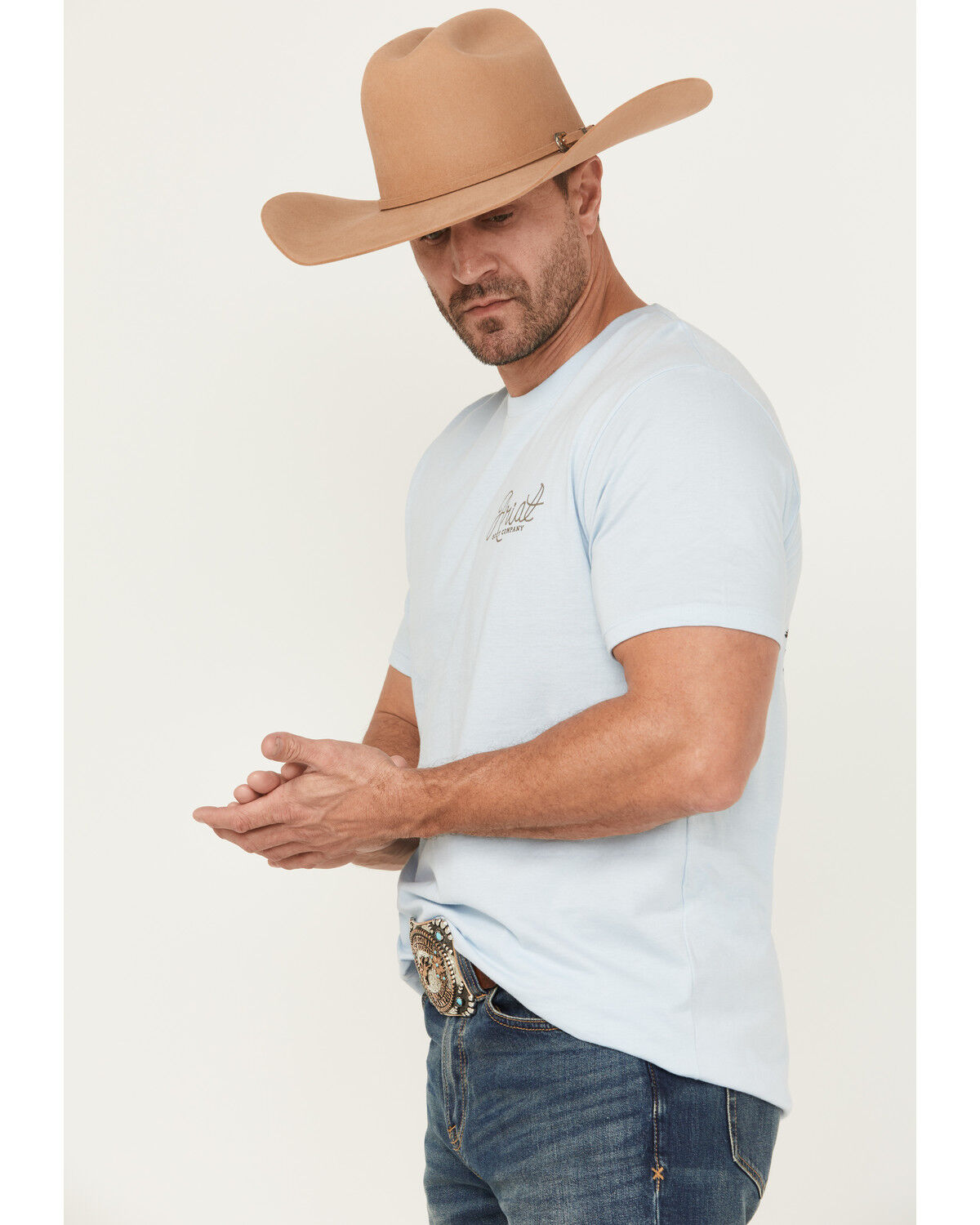 Image #2 - Ariat Men's Cactus Roper Short Sleeve Graphic T-Shirt, Light Blue, hi-res