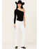 Image #3 - Grace In LA Women's Fleur De Lis Pocket Mid Rise Bootcut Stretch Denim Jeans, White, hi-res