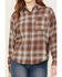 Image #3 - Cleo + Wolf Women's Mixed Media Plaid Print Button-Down Graphic Flannel Shirt , Indigo, hi-res