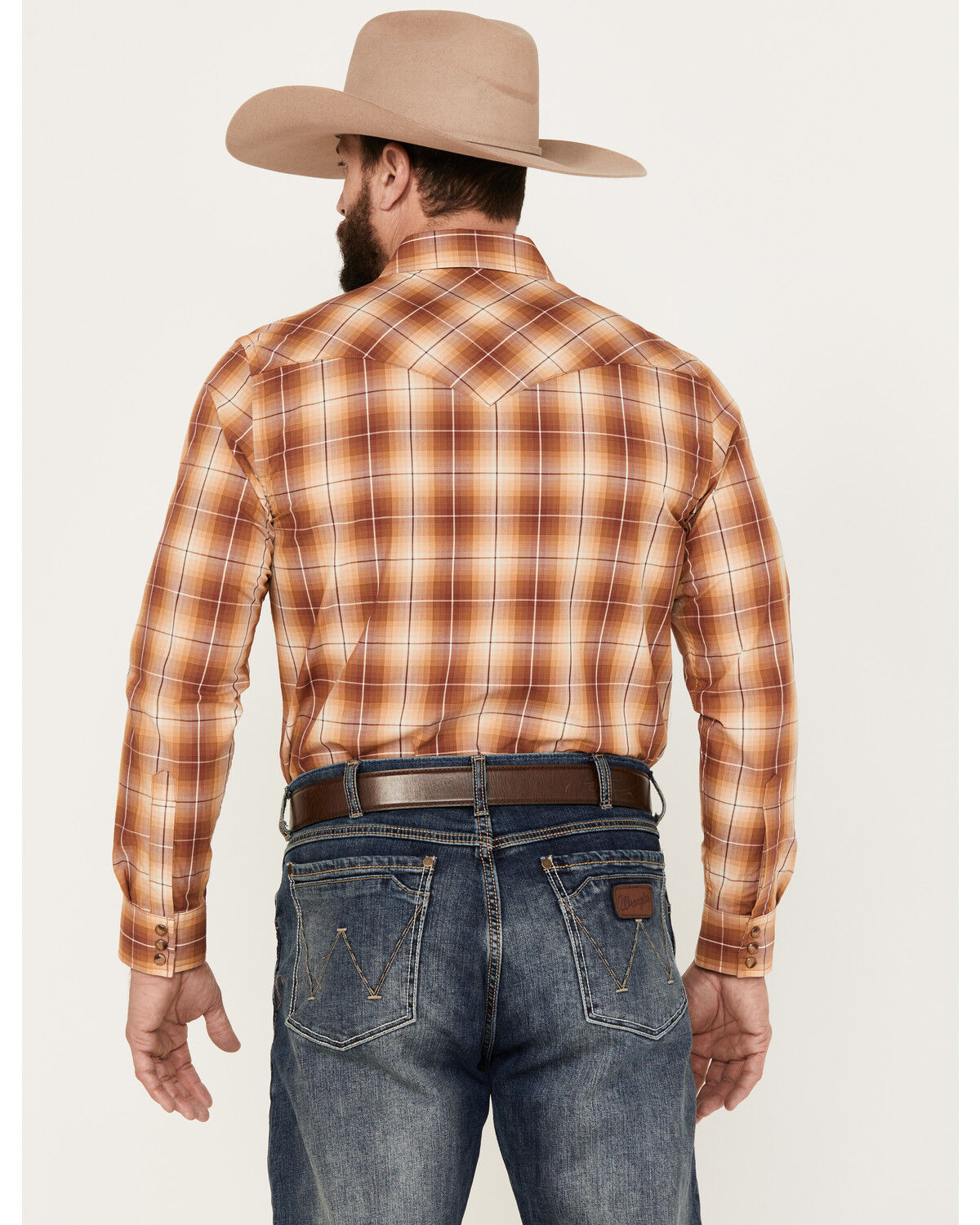 Image #4 - Pendleton Men's Frontier Plaid Print Long Sleeve Western Snap Shirt, Rust Copper, hi-res