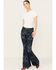 Image #1 - Shyanne Women's Dark Wash High Rise Printed Stretch Flare Jeans, Dark Wash, hi-res