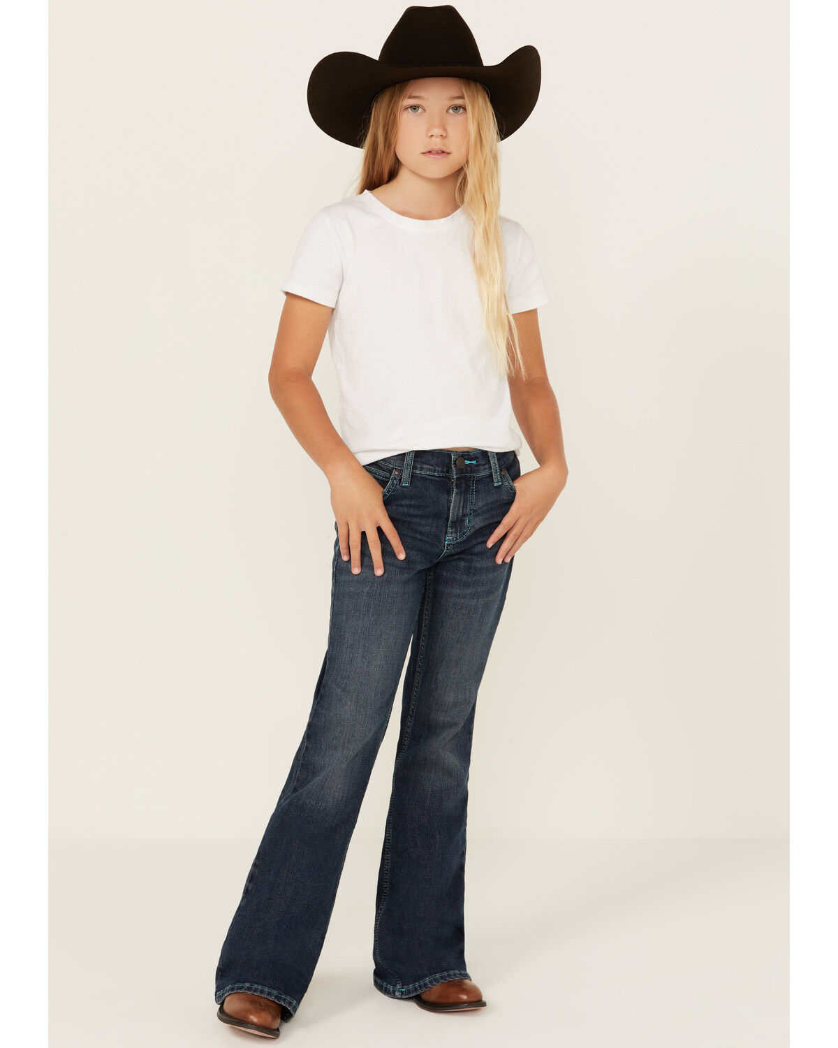 Image #1 - Wrangler Girls' Juliet Medium Wash Stretch Flare Jeans, Medium Wash, hi-res