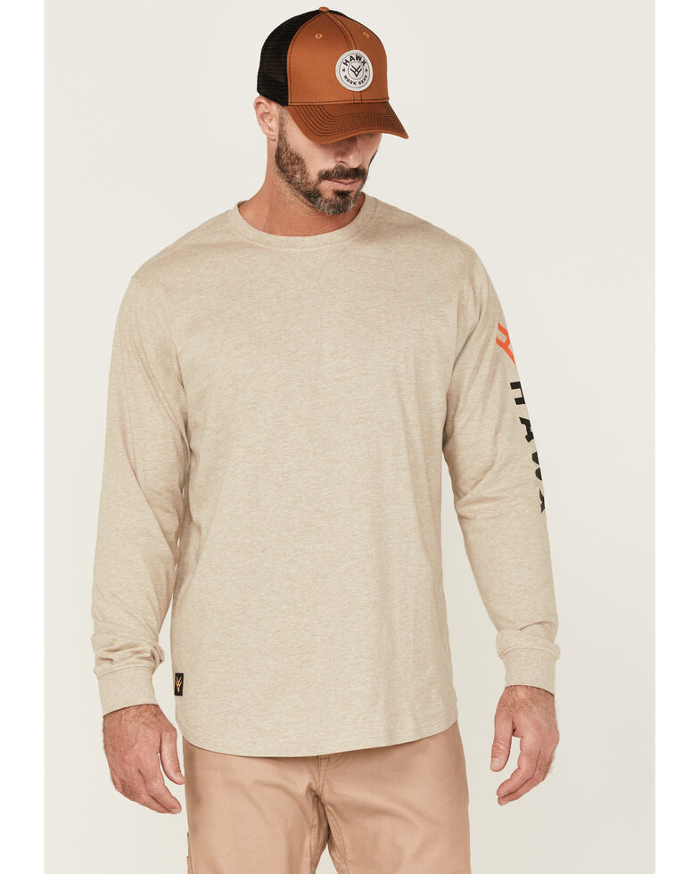 Hawx Men's Logo Graphic Long Sleeve Work T-Shirt - Taupe, Taupe, hi-res