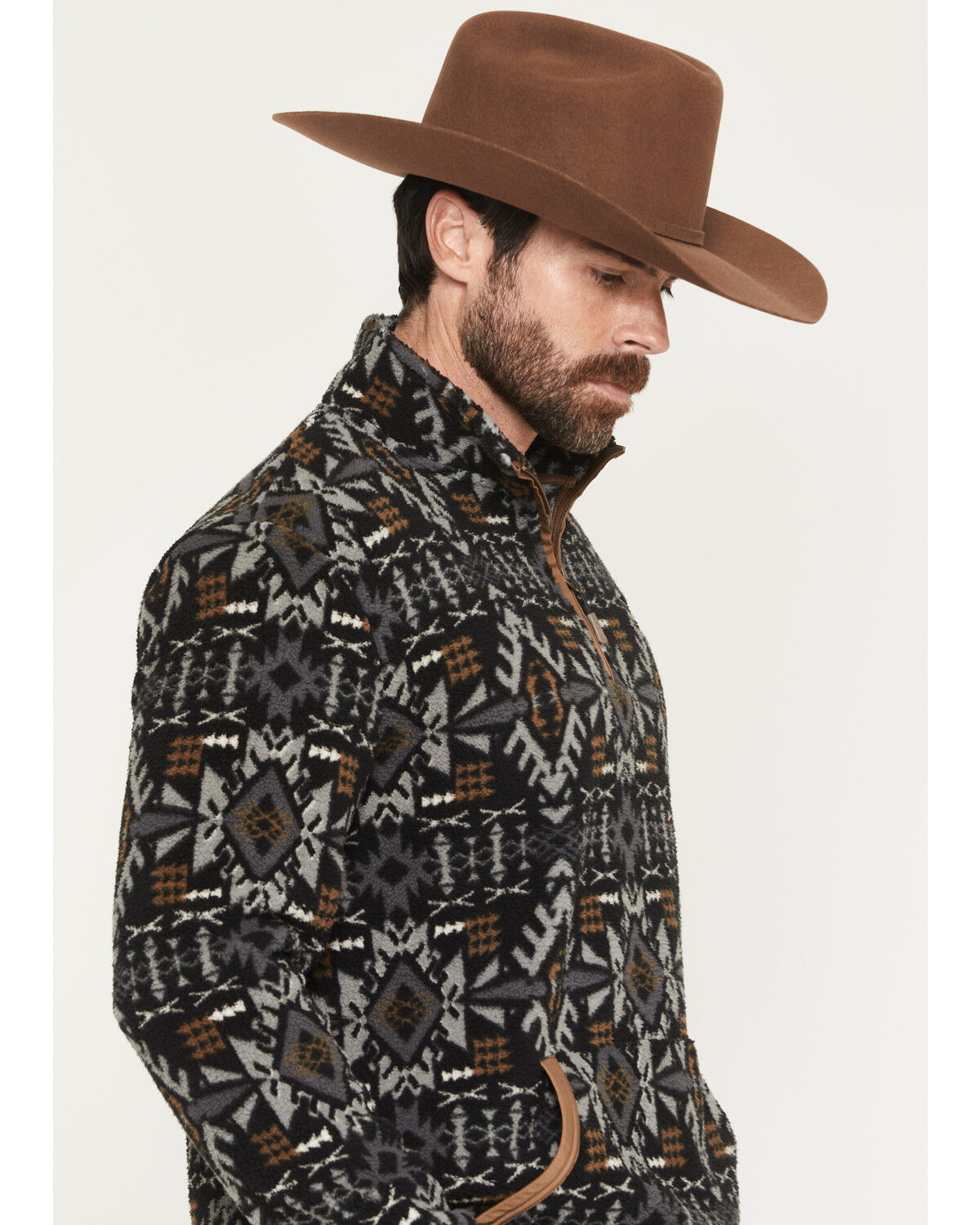 Image #2 - Hooey Men's Bozeman Southwestern Print Fleece 1/4 Zip Pullover, Black, hi-res