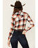 Image #4 - Hooey Women's Plaid Print Long Sleeve Pearl Snap Flannel Shirt, Orange, hi-res