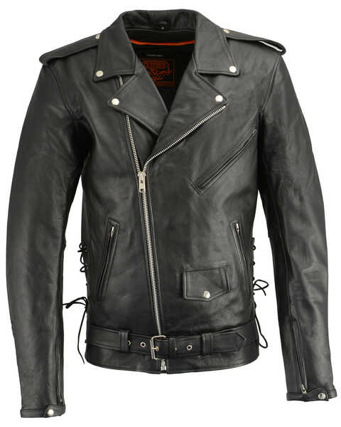 Milwaukee Leather Men's Classic Side Lace Concealed Carry Motorcycle Jacket - Tall, Black, hi-res