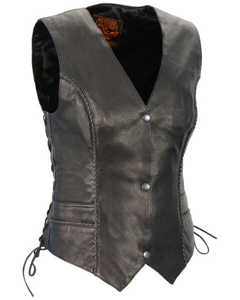 Image #1 - Milwaukee Leather Women's Braided Side Lace Lightweight Snap Front Vest - 5X, Black, hi-res