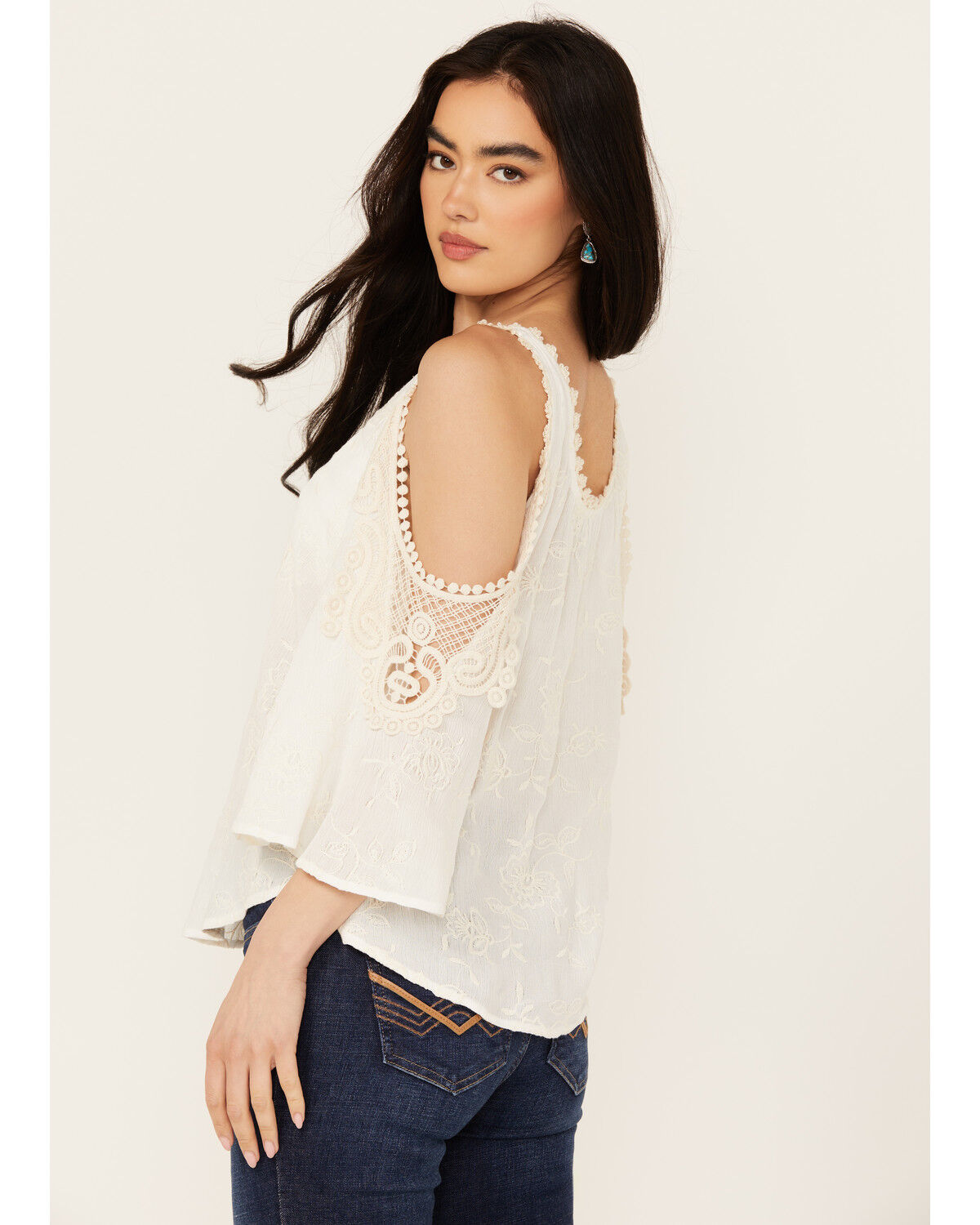 Image #4 - Wild Moss Women's Embroidered Cold Shoulder Top, Ivory, hi-res