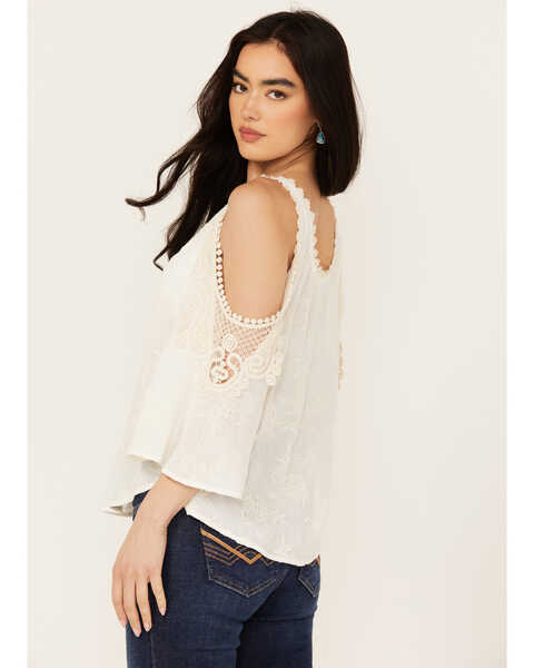 Image #4 - Wild Moss Women's Embroidered Cold Shoulder Top , Ivory, hi-res