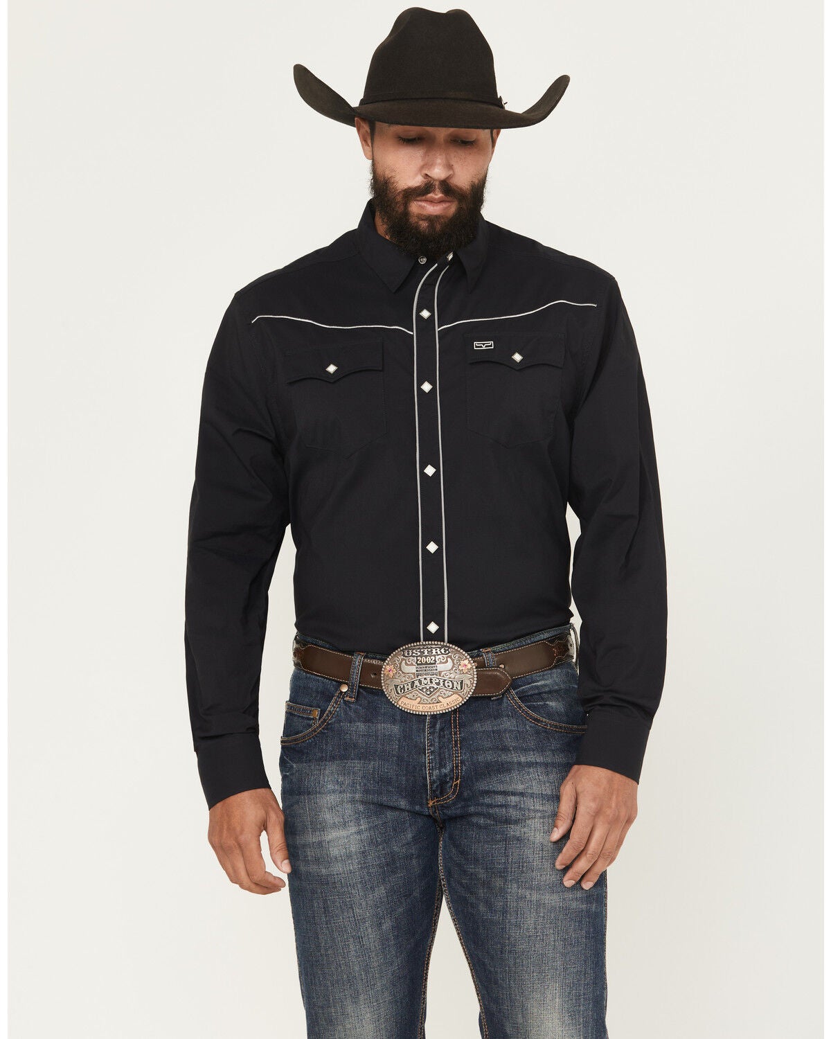 Kimes Ranch Men's Laneboro Solid Long Sleeve Snap Performance Western Shirt, Black, hi-res