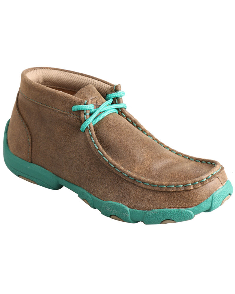 Twisted X Kid's Brown and Turquoise Leather Driving Mocs, Bomber, hi-res