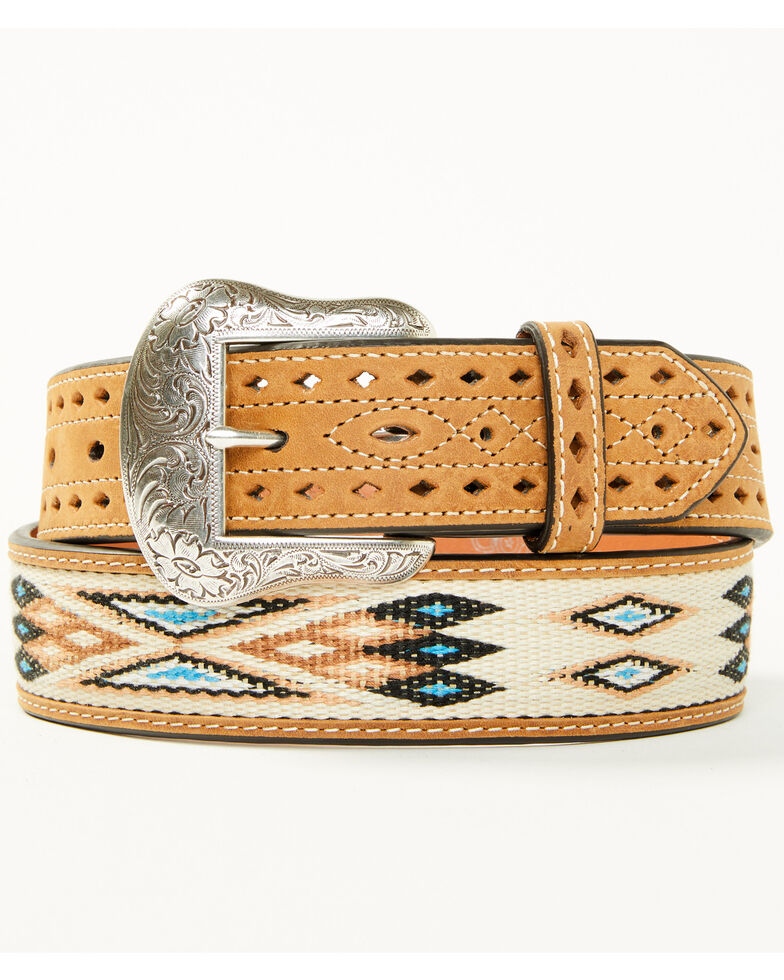 Cody James Men's Pierced Tab Southwestern Belt, Medium Brown, hi-res