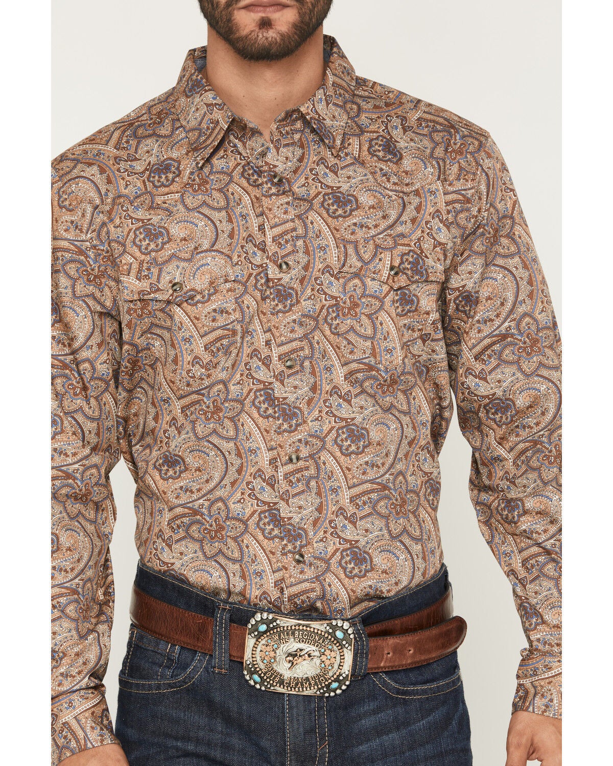 Image #3 - Cody James Men's Jensen Paisley Print Long Sleeve Snap Western Shirt, Brown, hi-res