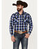 Ely Walker Men's Plaid Print Long Sleeve Snap Western Shirt , Royal Blue, hi-res