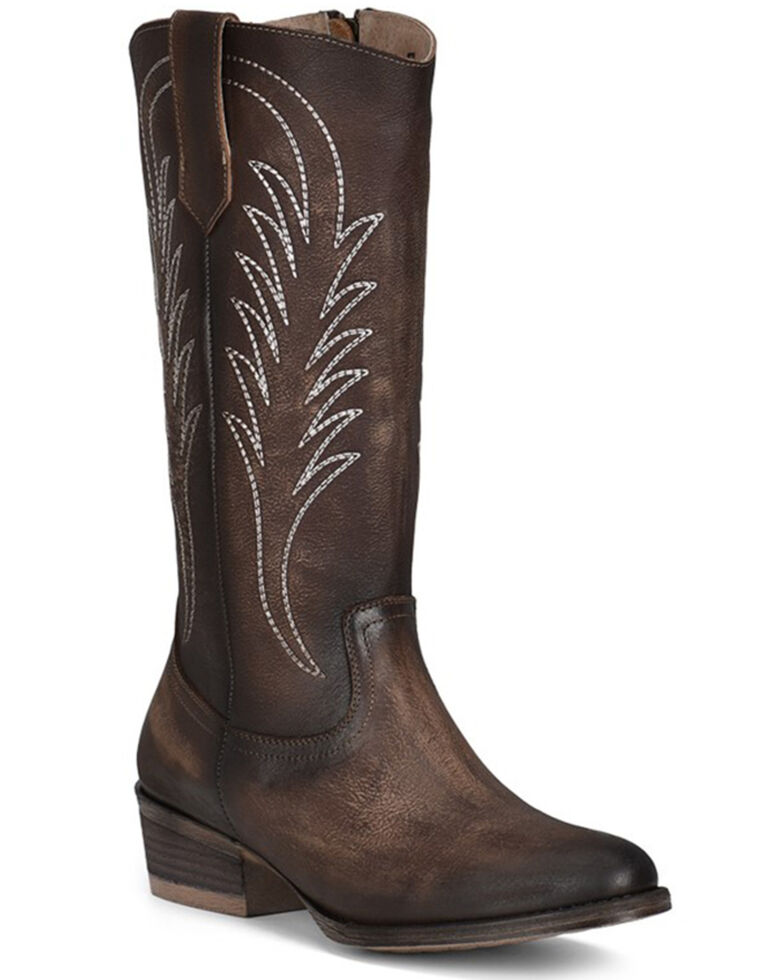 Corral Women's Tobacco Embroidery Zip Leather Western Boot - Round Toe, Dark Brown, hi-res