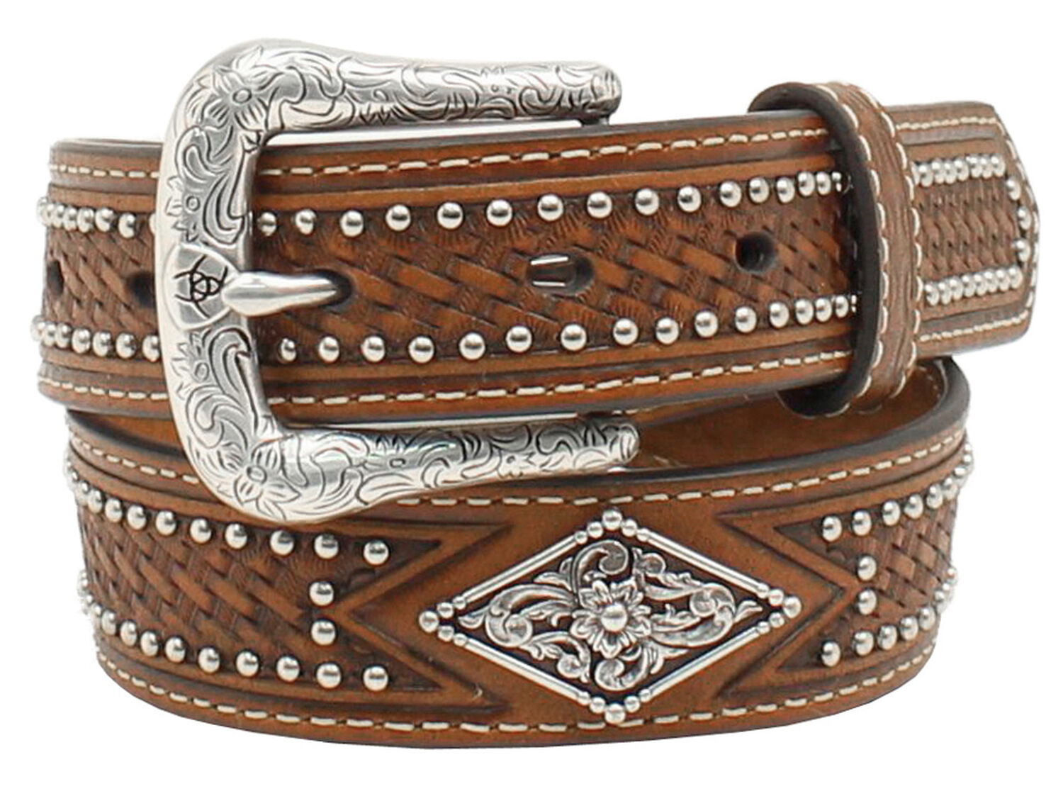 Image #1 - Ariat Boys' Studded Basketweave Belt, Tan, hi-res