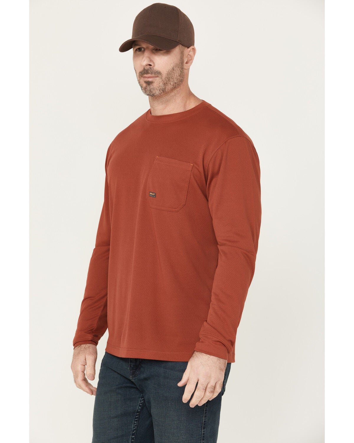 Image #2 - Ariat Men's Rebar Heat Fighter Long Sleeve Work Shirt, Dark Red, hi-res