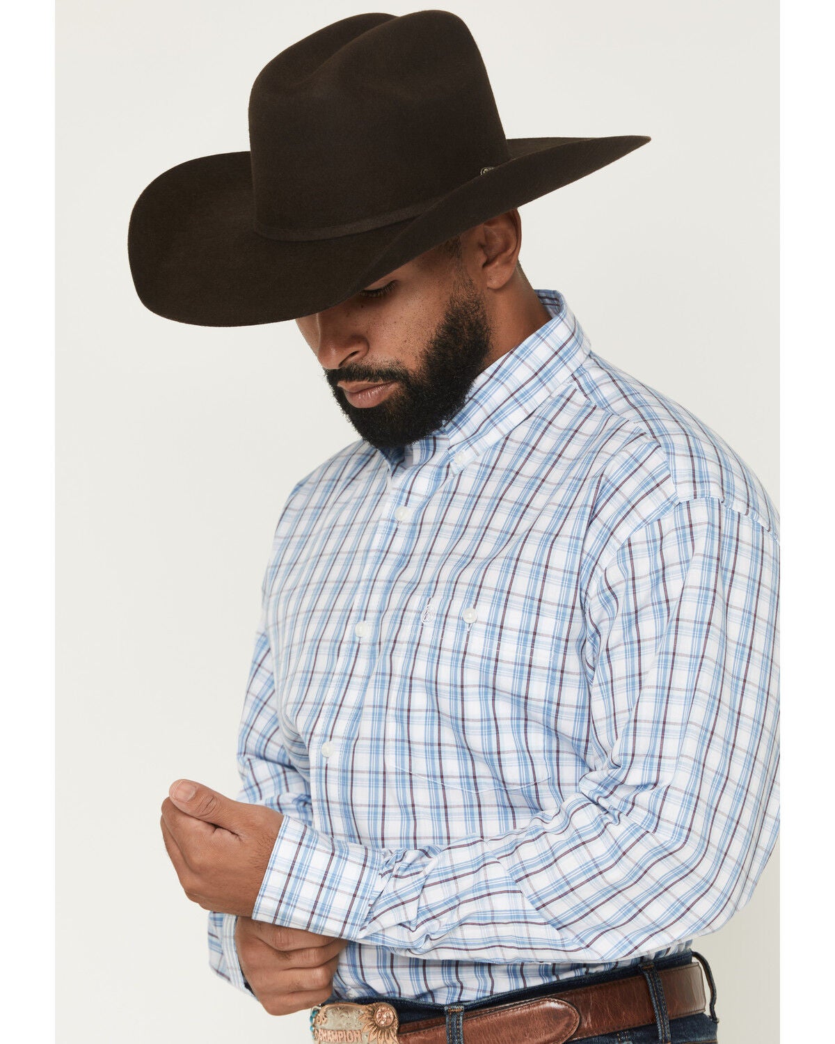 Image #2 - Wrangler Men's Plaid Print Long Sleeve Button-Down Western Shirt, Blue, hi-res