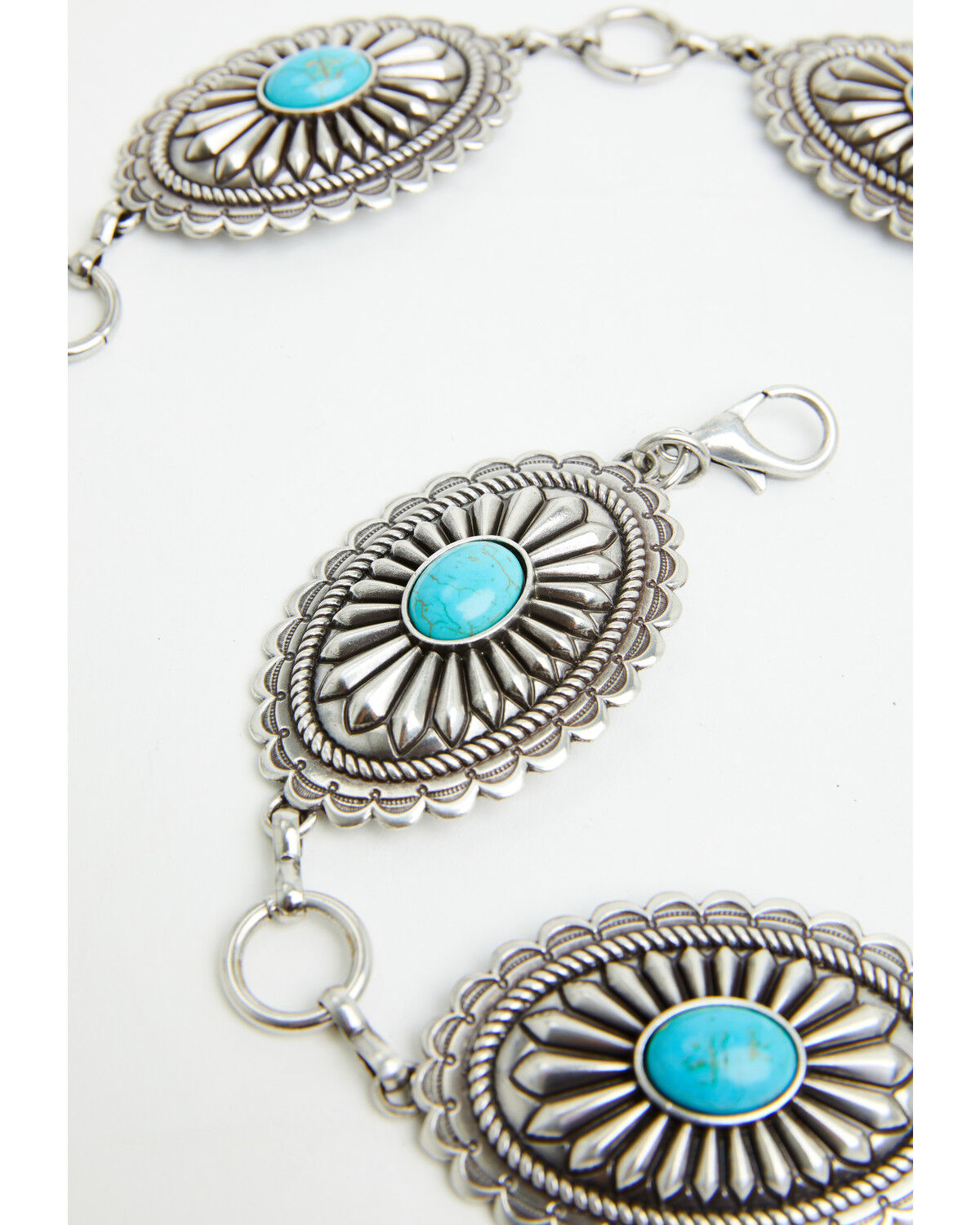 Image #3 - Ariat Women's Oval Turquoise Concho Chain Belt, Silver, hi-res