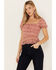 Trixxi Women's Floral Printed Smocked Top, Pink, hi-res