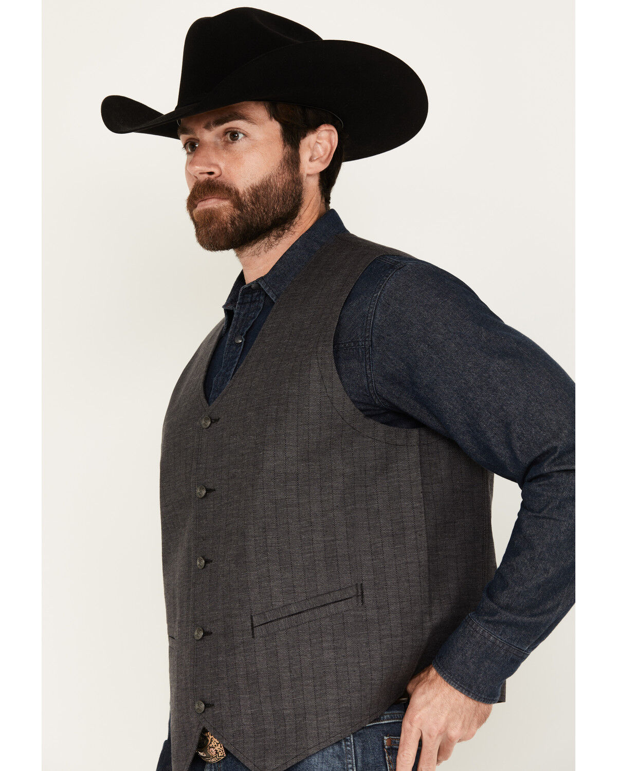 Image #2 - Moonshine Spirit Men's Herringbone Button-Down Wool Vest, Grey, hi-res