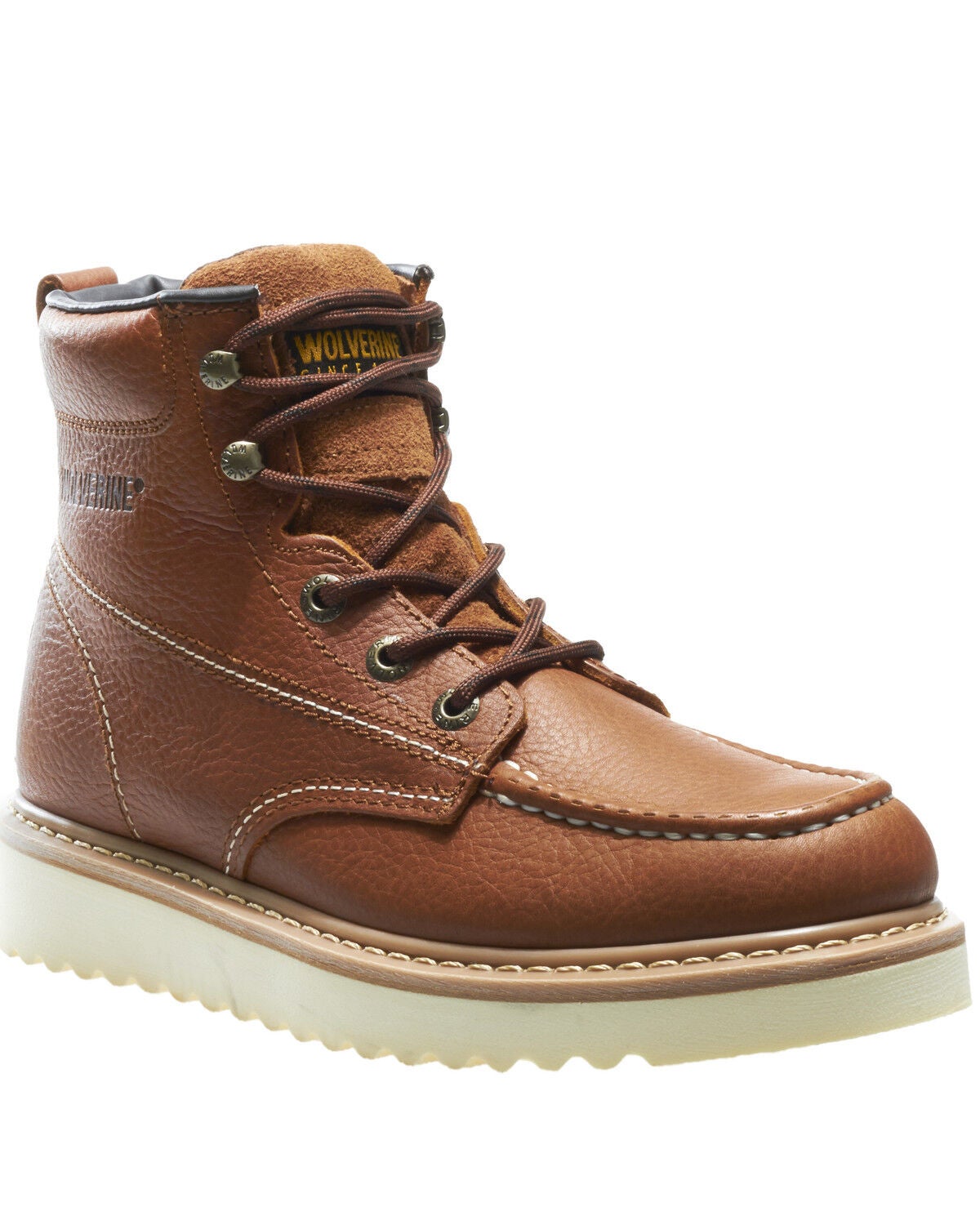 Wolverine Men's 6" Lace-Up Moc Wedge Work Boots - Soft Toe, Brown, hi-res
