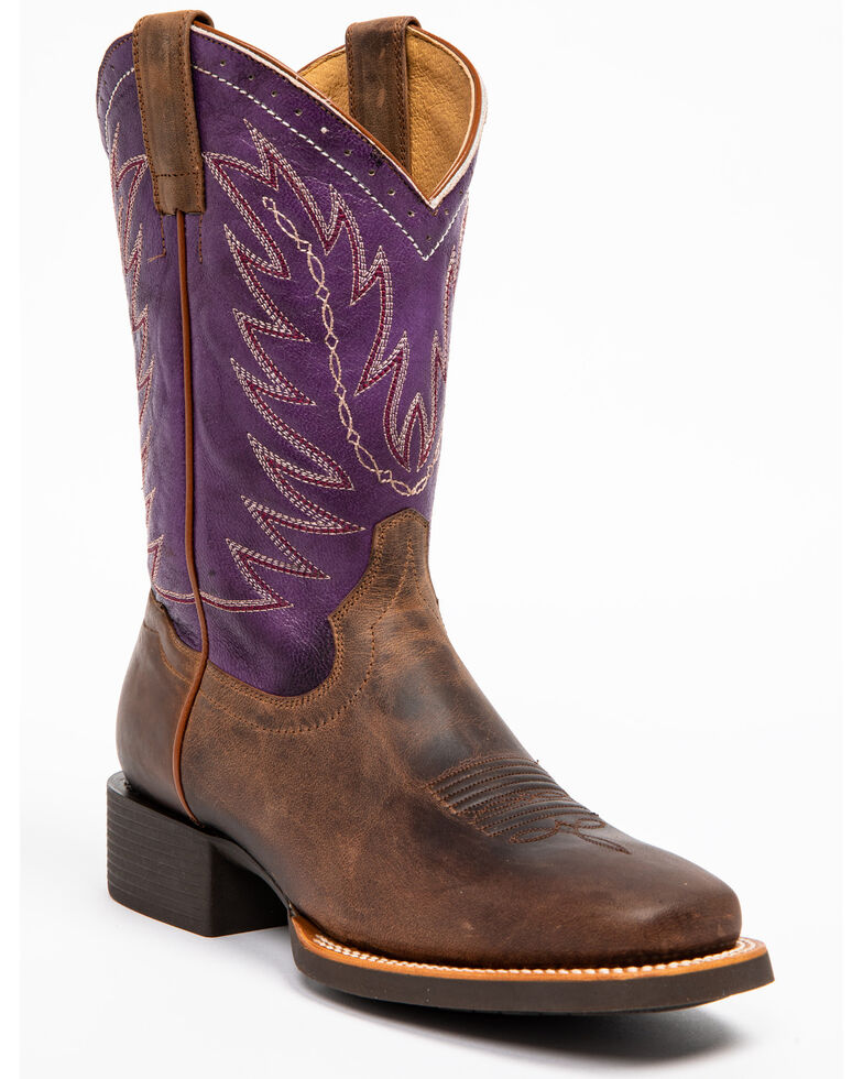 Shyanne Women's Purple Burnish Western Boots - Square Toe, Brown, hi-res